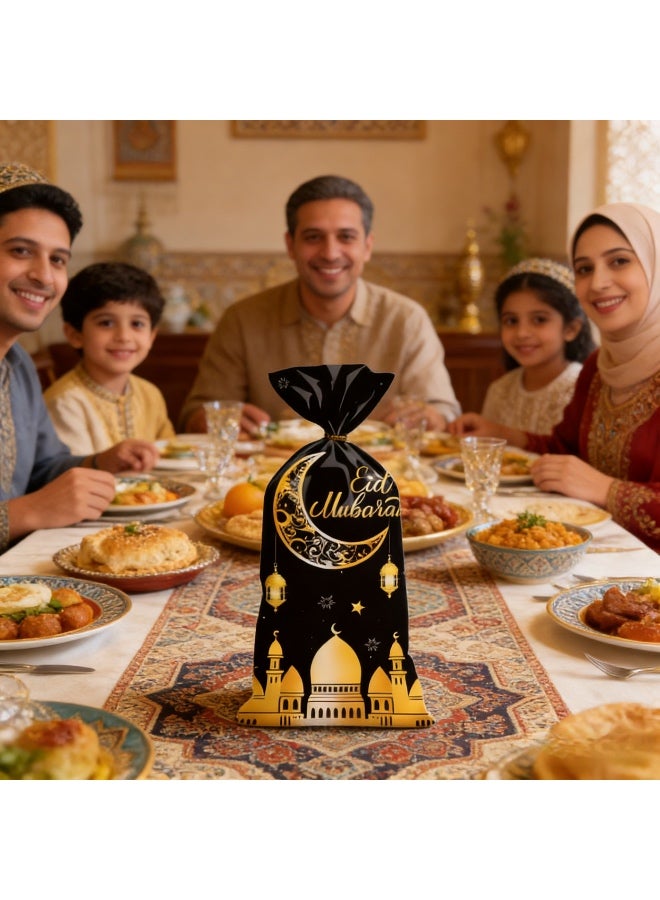 50 PCS Ramadan Cellophane Treat Bags, Eid Mubarak Candy Bags Plastic Ramadan Gift Bags Goodie Cookie Bags with Twist Ties for Islam Muslim Eid Mubarak Party Favor Supplies (Gold Moon) - Image 5